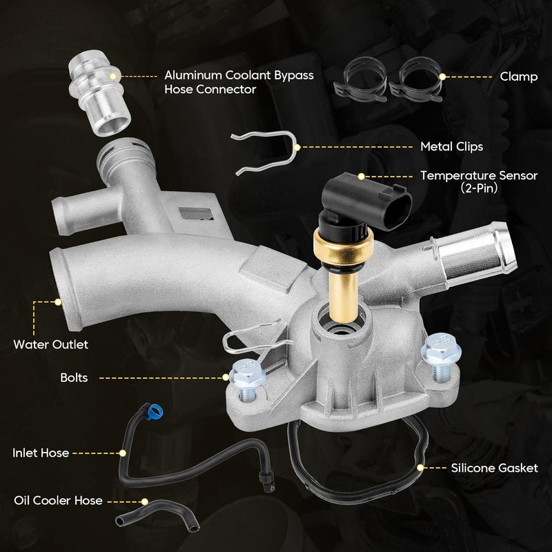 YEHERIT Aluminum Water Outlet Coolant Housing Matte Frosted 25193922 902-846 Compatible with 2011-2020 Chevy Cruze Sonic Trax Buick Encore 1.4L with Temperature Sensor, Inlet Hose, Oil Cooler Hose - Image 4